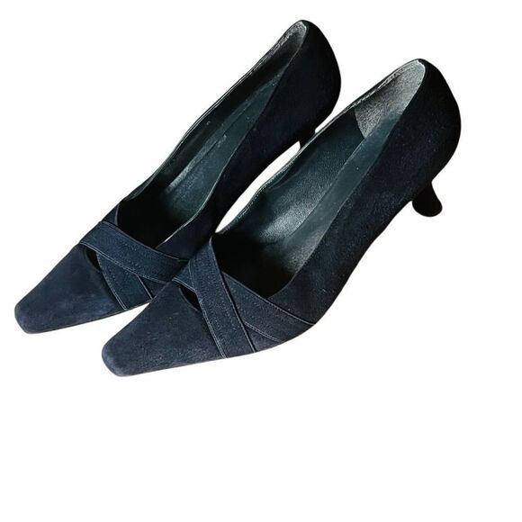 Stuart Weitzman Navy Blue Suede Leather Pointed Toe Kitten Heel Pump 8 W 8.5 - Picture 7 of 13
